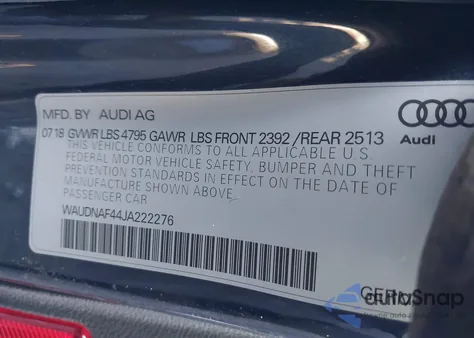 2018 Audi A4 2.0T Premium/2.0T Tech Premium из США, поврежденный, VIN WAUDNAF44JA222276